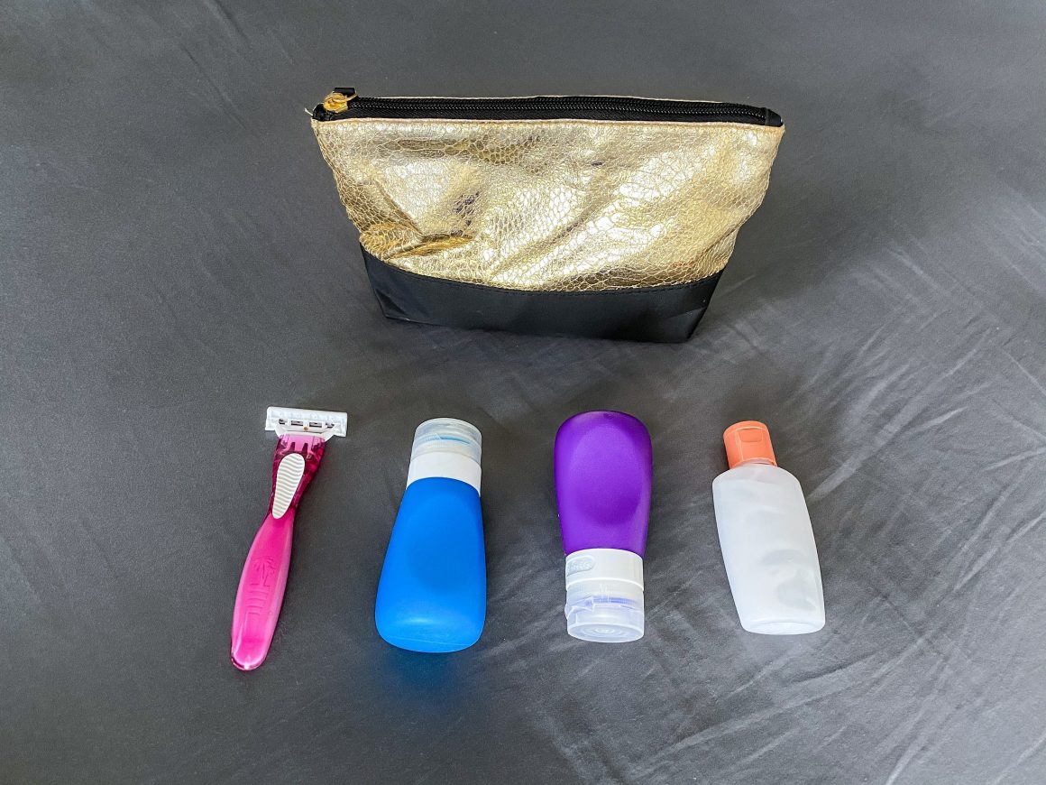 Photo of what I pack in my shower bag