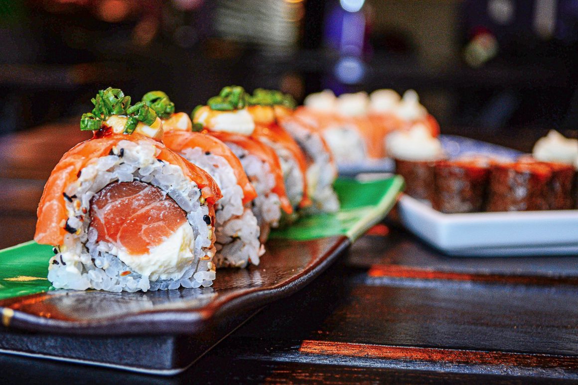 Closeup view of a sushi roll