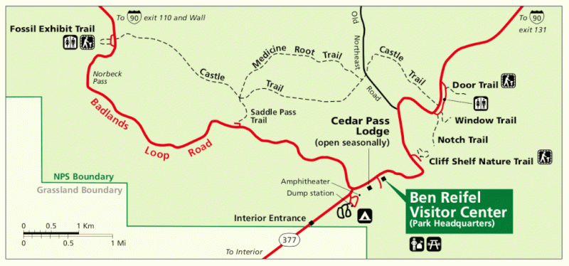 Map of Badlands National Park - Cedar Pass