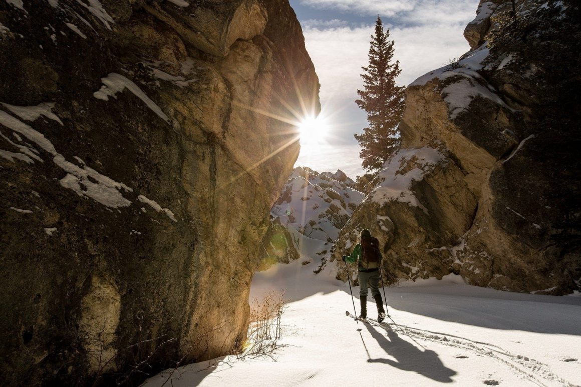 Cross country skiing through canyons