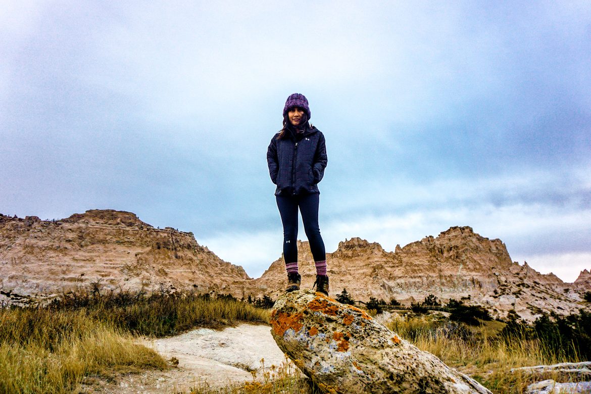 Christina hiking in Badlands National Park